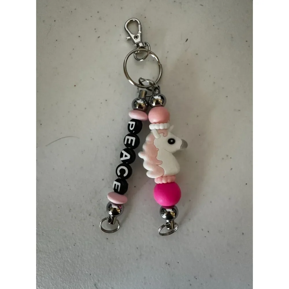 Handmade Peace Unicorn Silicone Bead Keychain | Whimsical Charm
